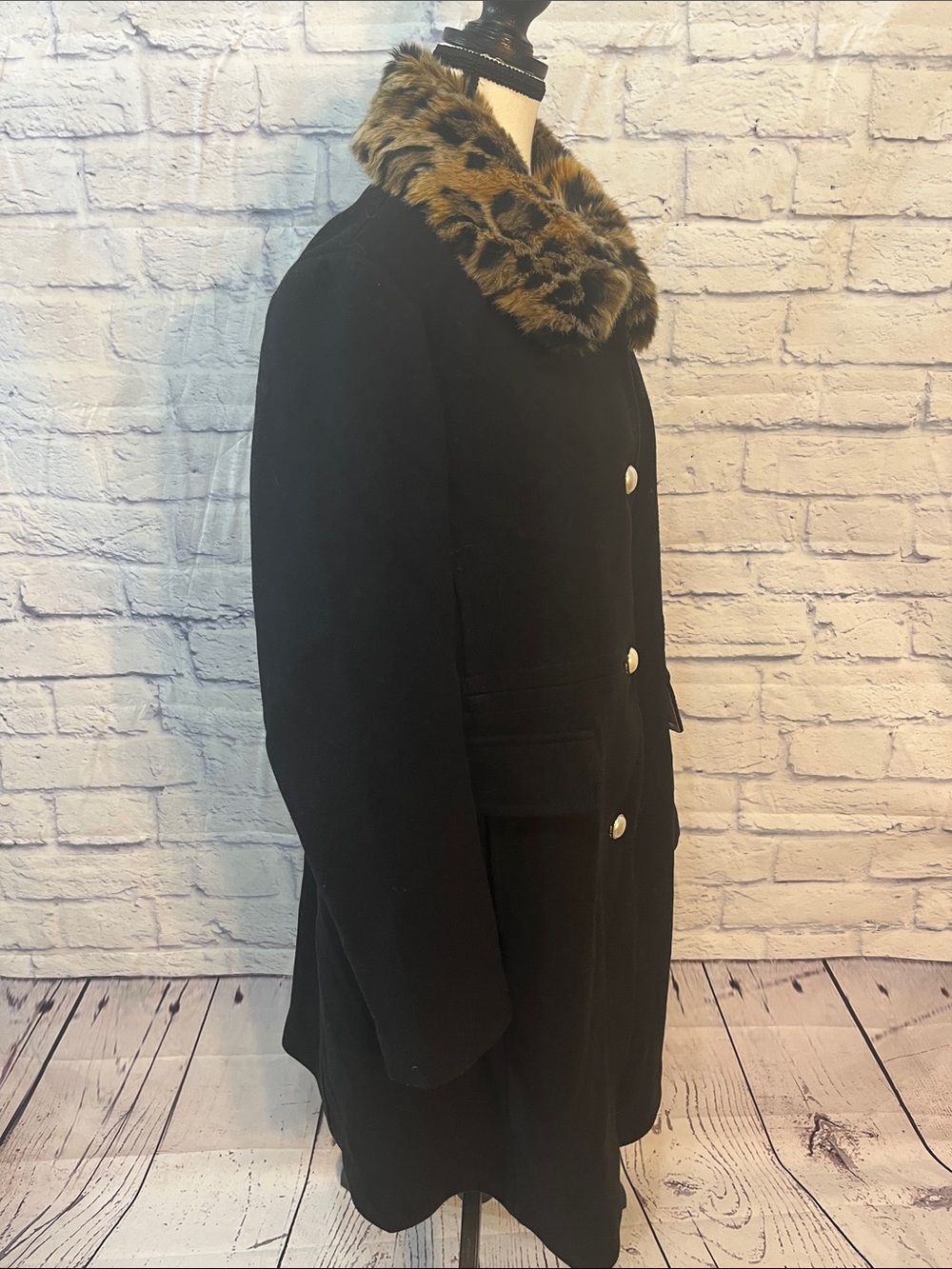 Kate Spade Faux Fur Trim Walker Coat Wool Blend Removable Collar Black Size XL - Picture 5 of 13